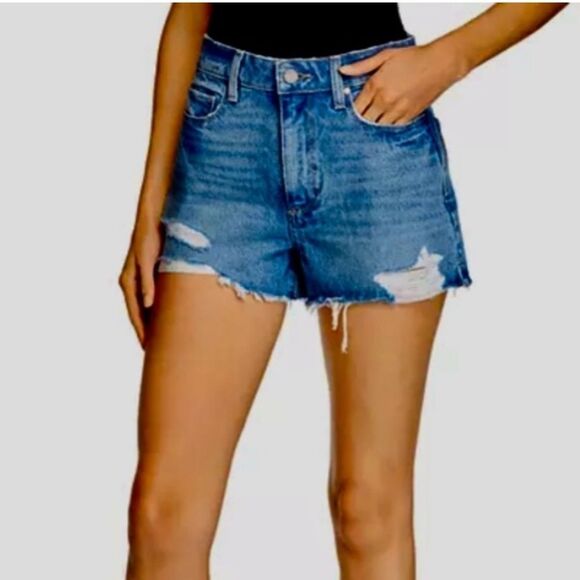 Paige NWT Margot Raw Hem Distressed Denim Shorts Indigo Size 26 - Picture 1 of 8